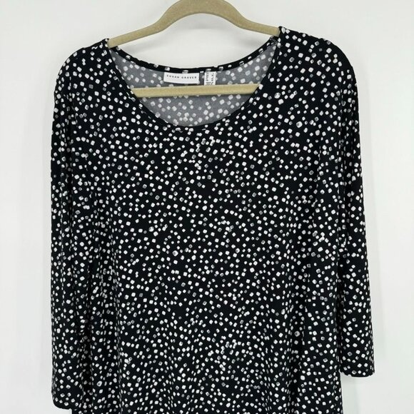 Susan Graver Womens Black Polka Dot Asymmetrical Hem Tunic Top knit Size large - Picture 4 of 10